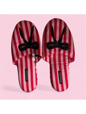 Victoria’s Secret satin slide slippers red and pink stripe one size fits all